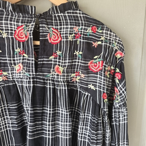 Zara Basic  Denim Embroidered Floral Checked Shirt Top Size Small Women - Picture 15 of 15